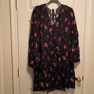 A New Day Black Floral Print High Low Midi Dress…